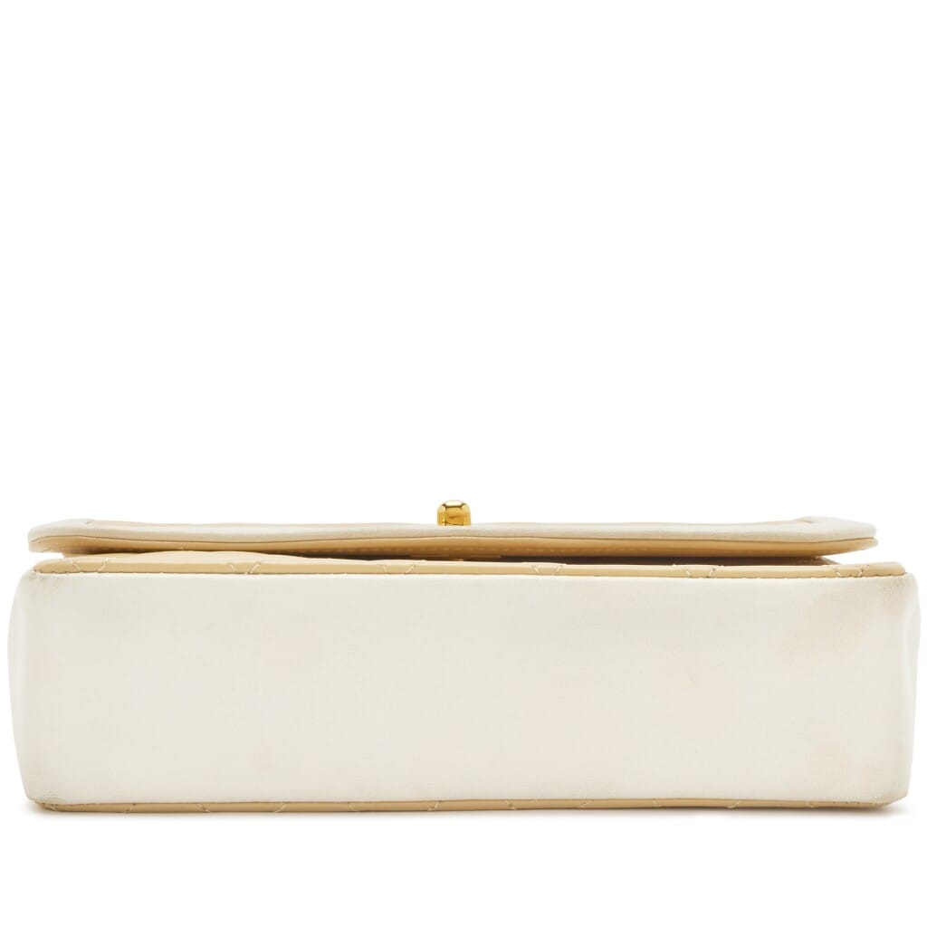 Vintage Beige and White Quilted Lambskin Mini Border Curved Flap Bag with Pouch Gold Hardware, 1989-1991