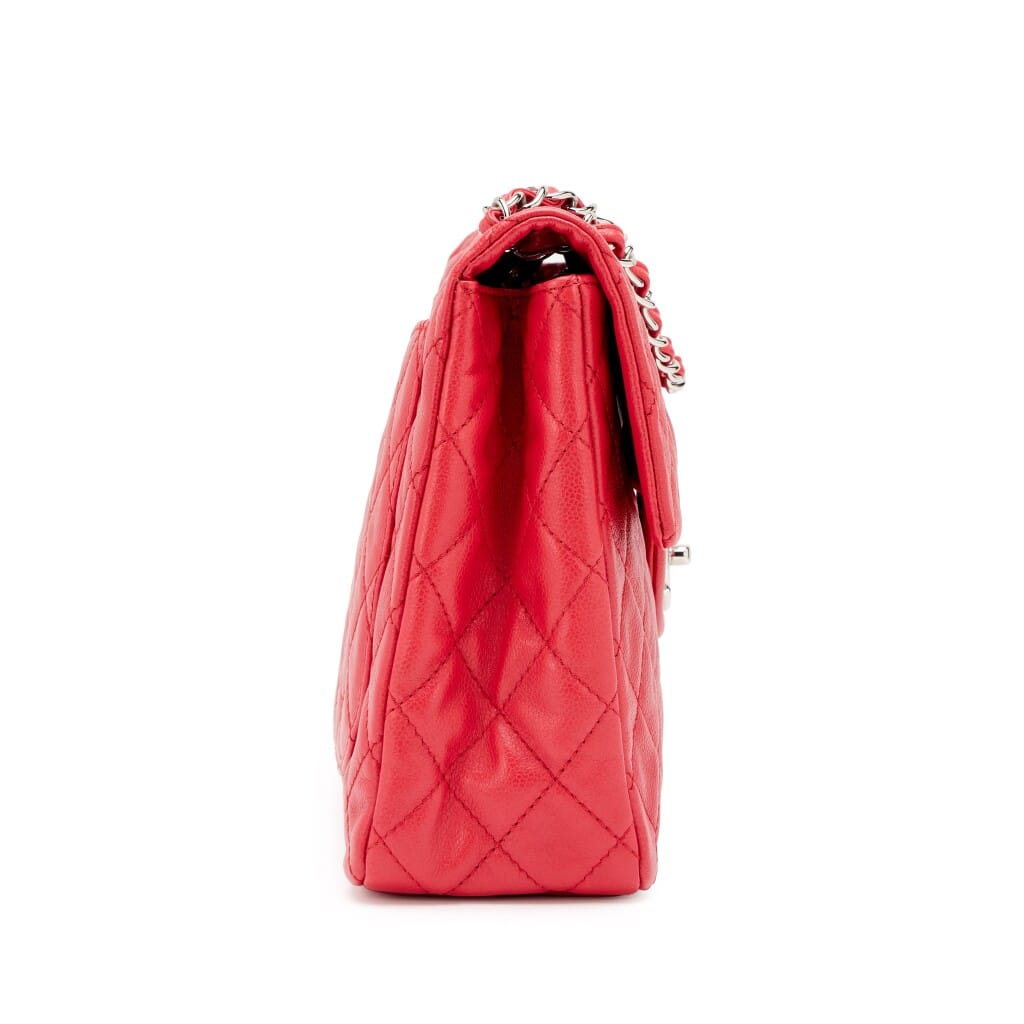 Raspberry Pink Quilted Soft Caviar Maxi Classic Single Flap Bag Silver Hardware, 2008-2009
