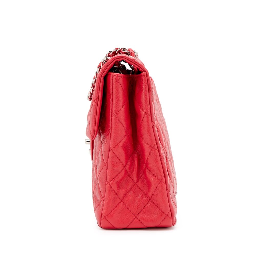Raspberry Pink Quilted Soft Caviar Maxi Classic Single Flap Bag Silver Hardware, 2008-2009