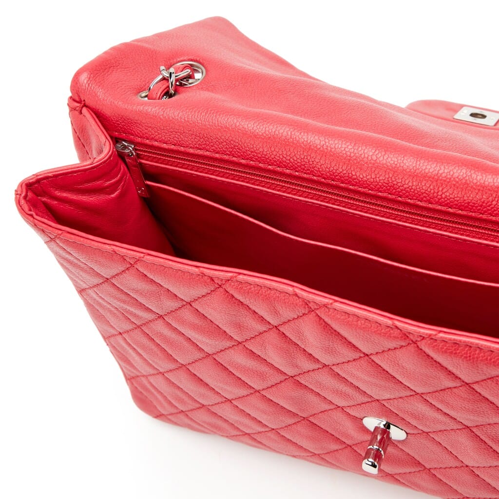 Raspberry Pink Quilted Soft Caviar Maxi Classic Single Flap Bag Silver Hardware, 2008-2009