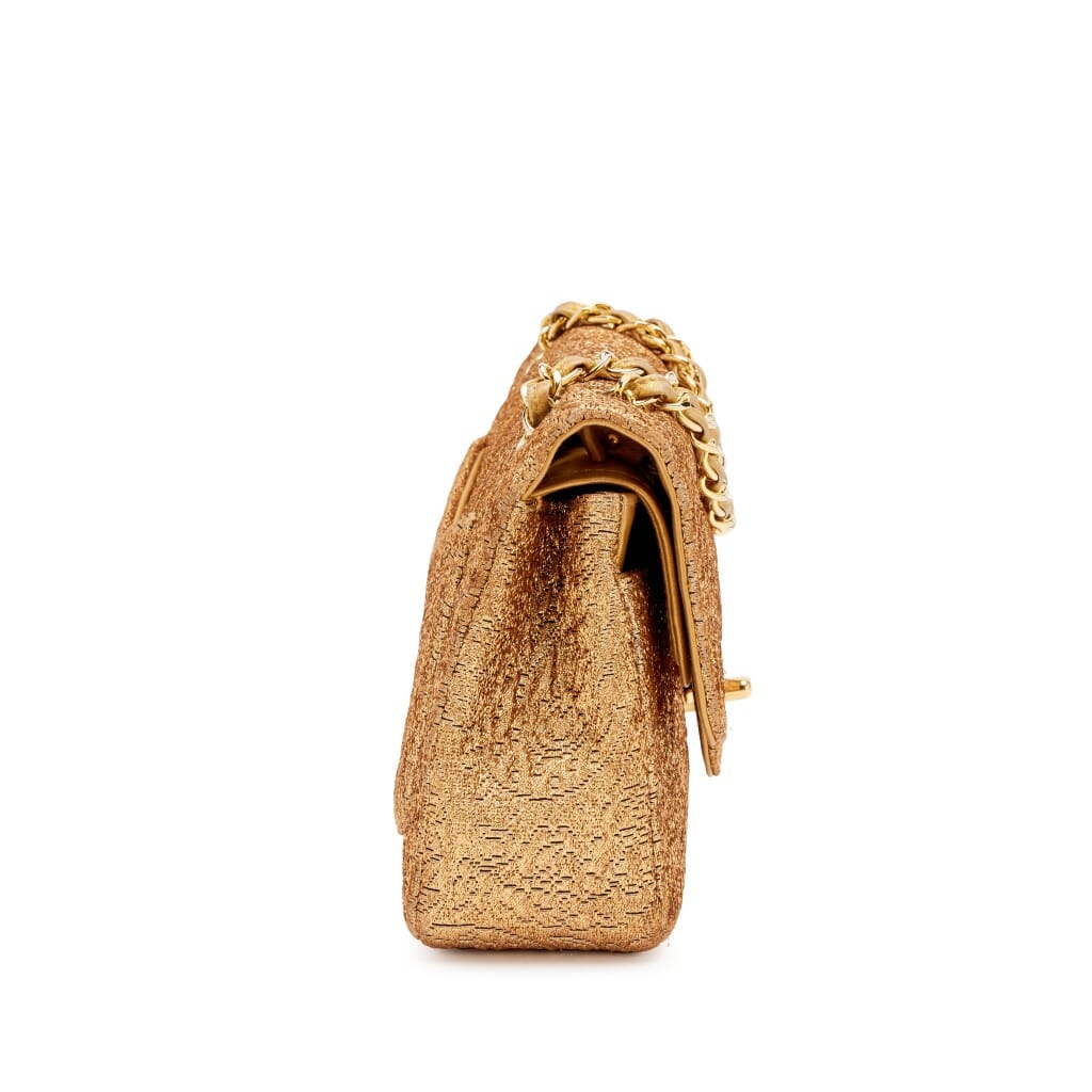 Vintage Metallic Gold Byzantine Brocade Lambskin Small Classic Double Flap Bag Gold Hardware, 1991-1994