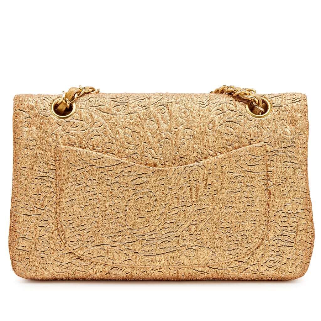 Vintage Metallic Gold Byzantine Brocade Lambskin Small Classic Double Flap Bag Gold Hardware, 1991-1994