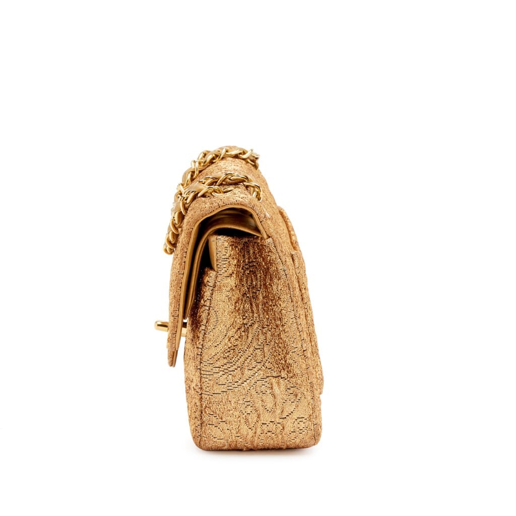 Vintage Metallic Gold Byzantine Brocade Lambskin Small Classic Double Flap Bag Gold Hardware, 1991-1994
