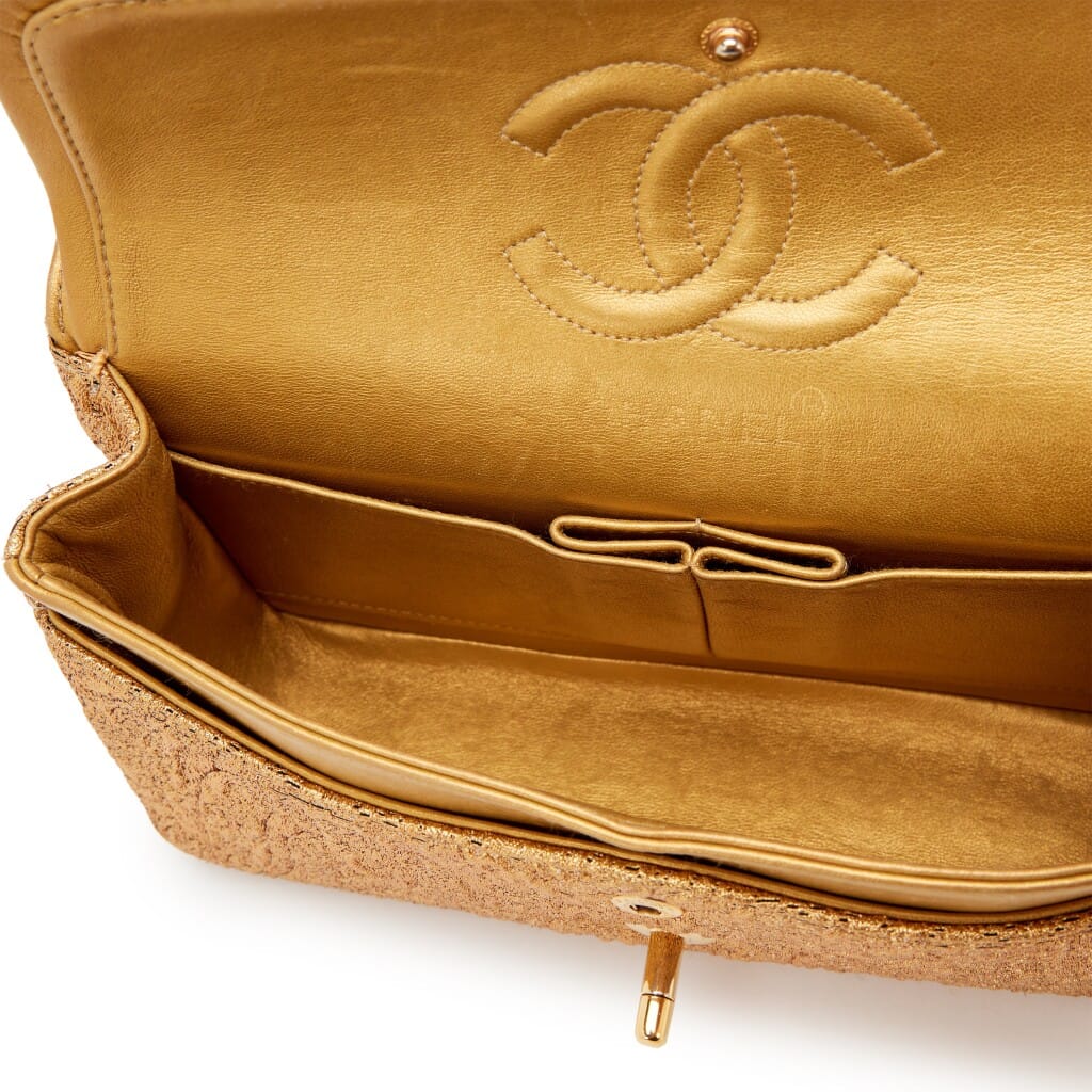 Vintage Metallic Gold Byzantine Brocade Lambskin Small Classic Double Flap Bag Gold Hardware, 1991-1994