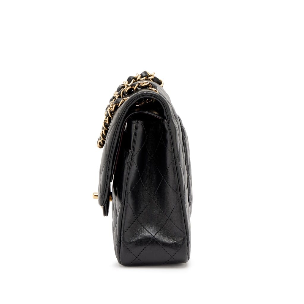 Black Quilted Lambskin Medium Classic Double Flap Bag Gold Hardware, 2014
