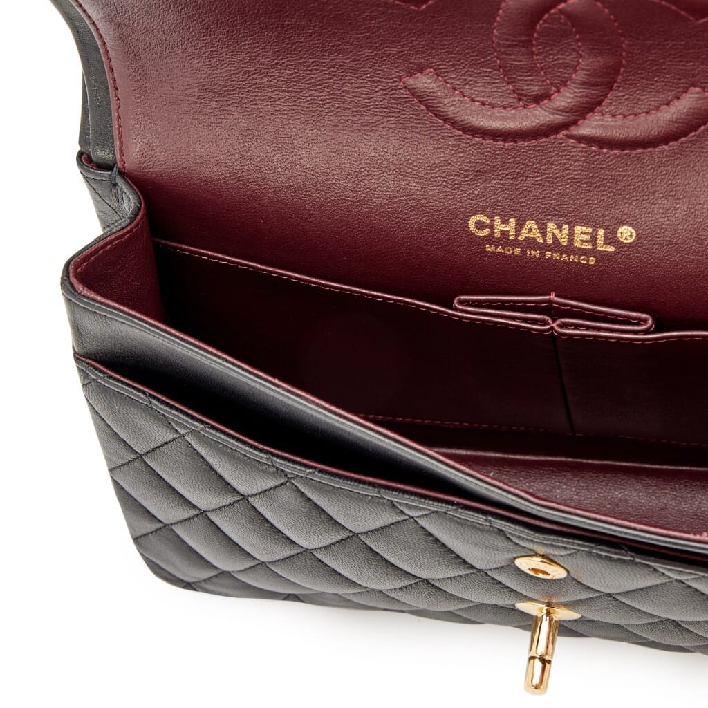 Black Quilted Lambskin Medium Classic Double Flap Bag Gold Hardware, 2014