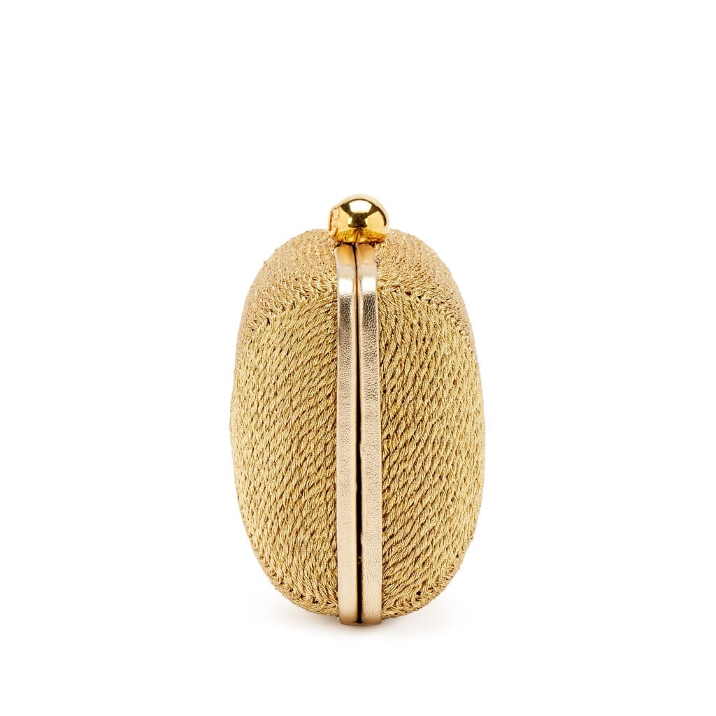 Vintage Metallic Gold Woven Raffia Rope Mini Box Clutch with Chain Bag Gold Hardware, 1997-1999