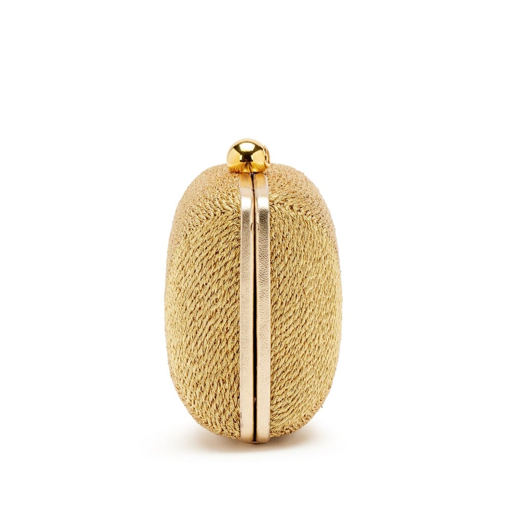 Vintage Metallic Gold Woven Raffia Rope Mini Box Clutch with Chain Bag Gold Hardware, 1997-1999