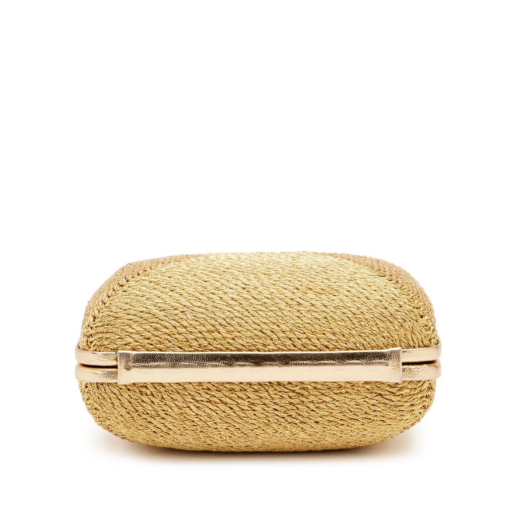 Vintage Metallic Gold Woven Raffia Rope Mini Box Clutch with Chain Bag Gold Hardware, 1997-1999