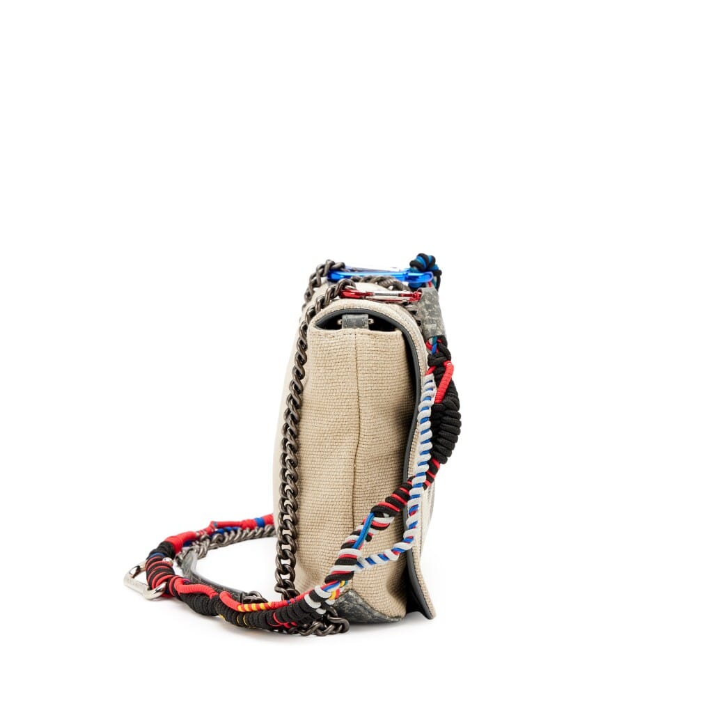Beige and Black Tromp L’Oeil Canvas Graffiti Art School OH My Boy Bag Silver Hardware, 2014