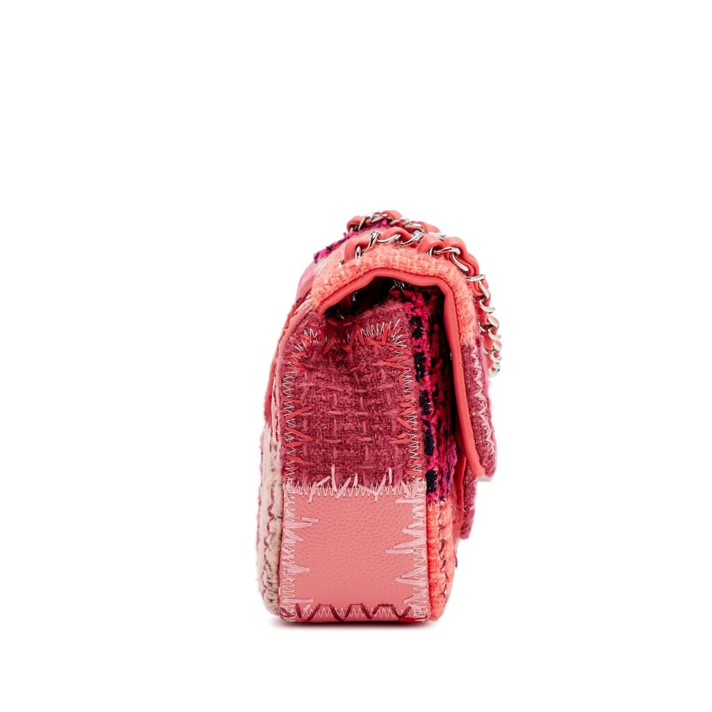 Pink Tweed, Caviar, and Calfskin Patchwork Medium Classic Single Flap Bag Silver Hardware, 2016