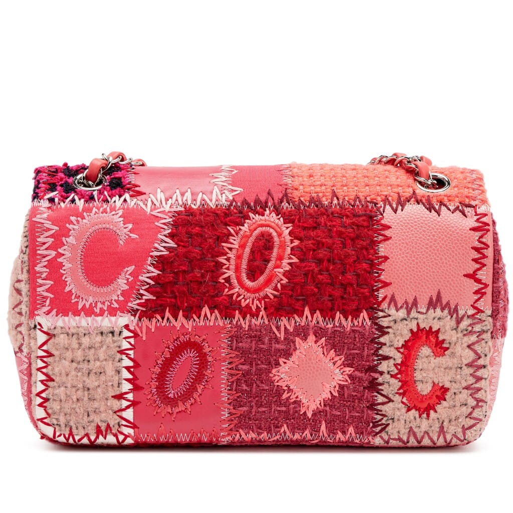 Pink Tweed, Caviar, and Calfskin Patchwork Medium Classic Single Flap Bag Silver Hardware, 2016