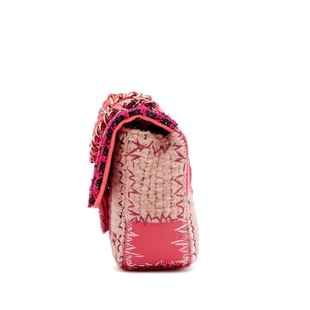 Pink Tweed, Caviar, and Calfskin Patchwork Medium Classic Single Flap Bag Silver Hardware, 2016
