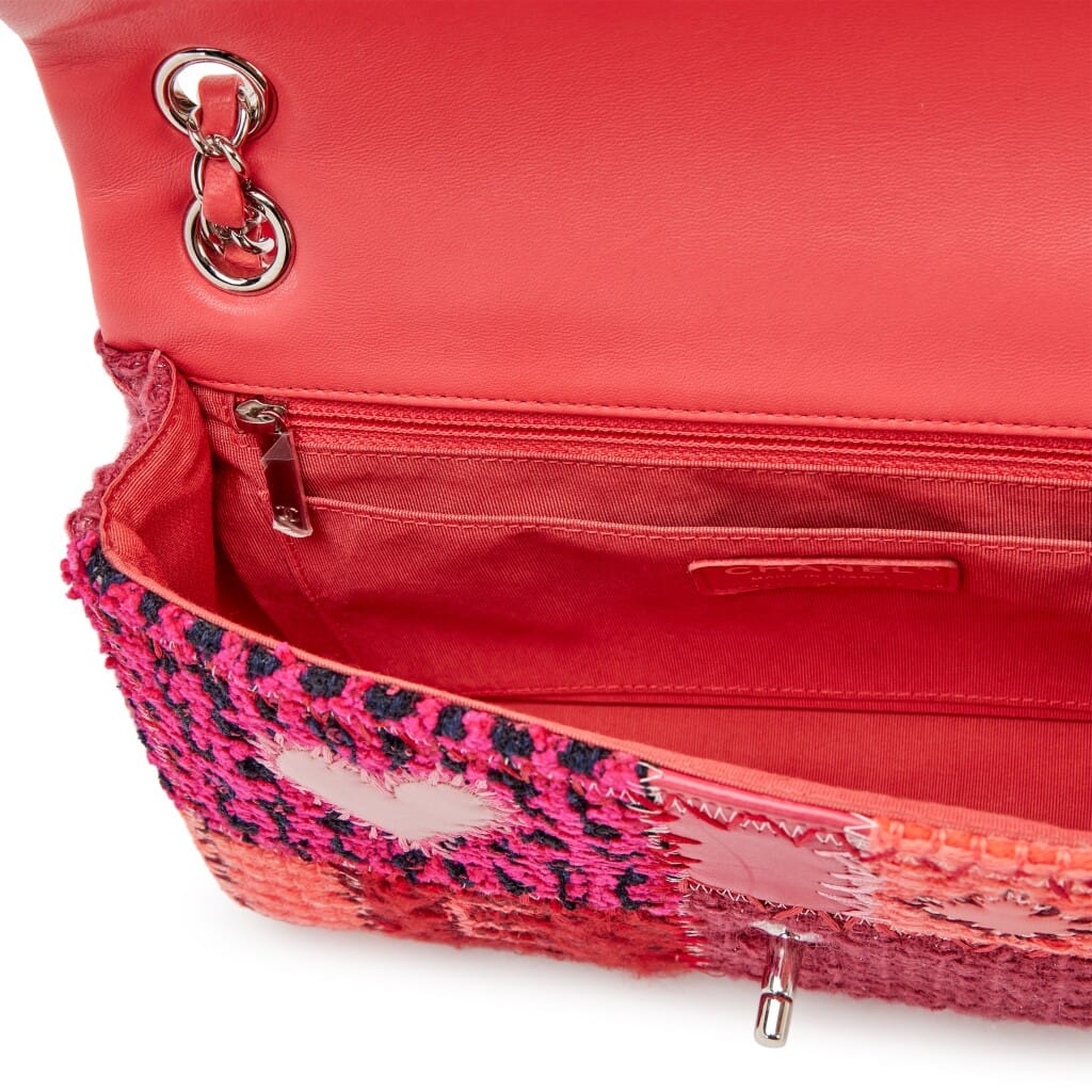 Pink Tweed, Caviar, and Calfskin Patchwork Medium Classic Single Flap Bag Silver Hardware, 2016