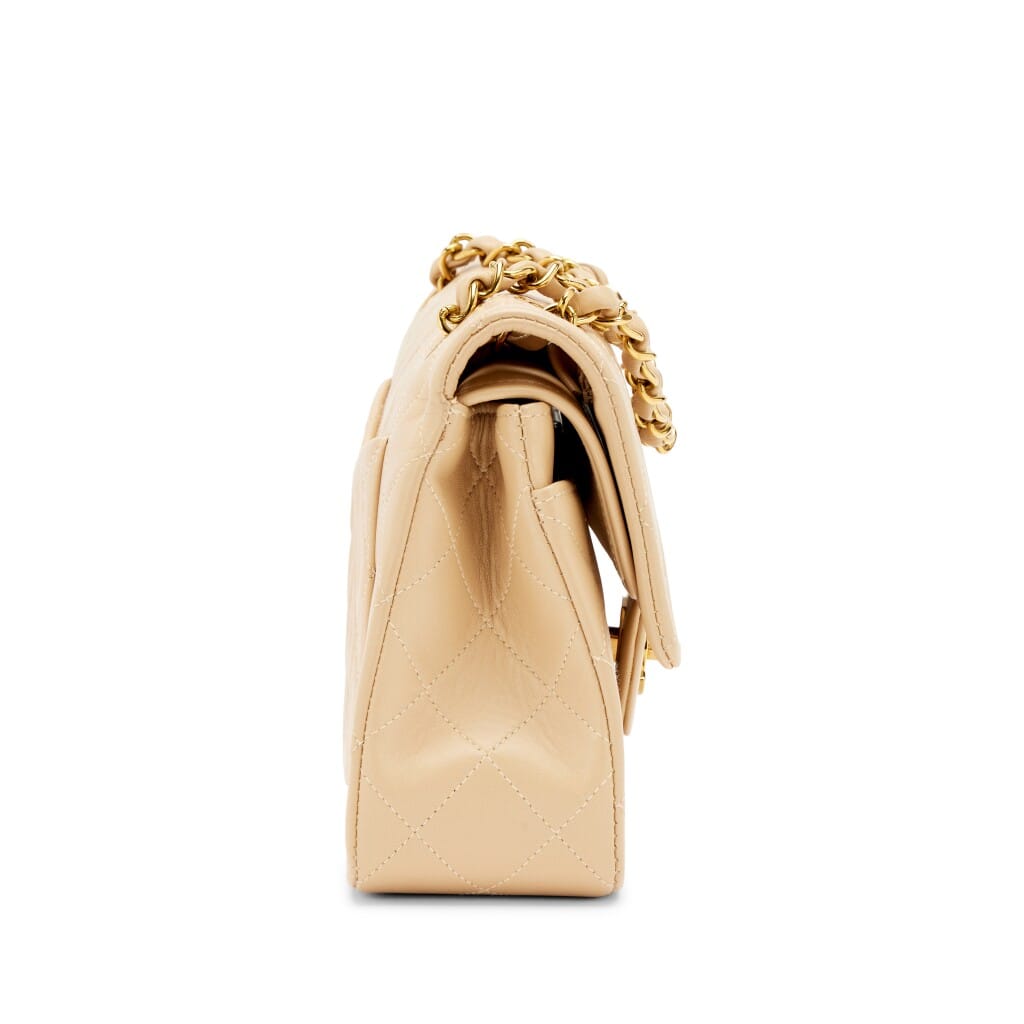 Light Beige Quilted Lambskin Small Classic Double Flap Bag Gold Hardware, 1994-1996