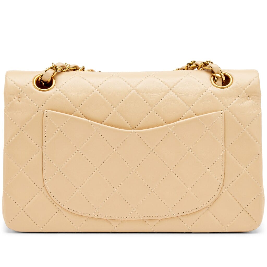 Light Beige Quilted Lambskin Small Classic Double Flap Bag Gold Hardware, 1994-1996