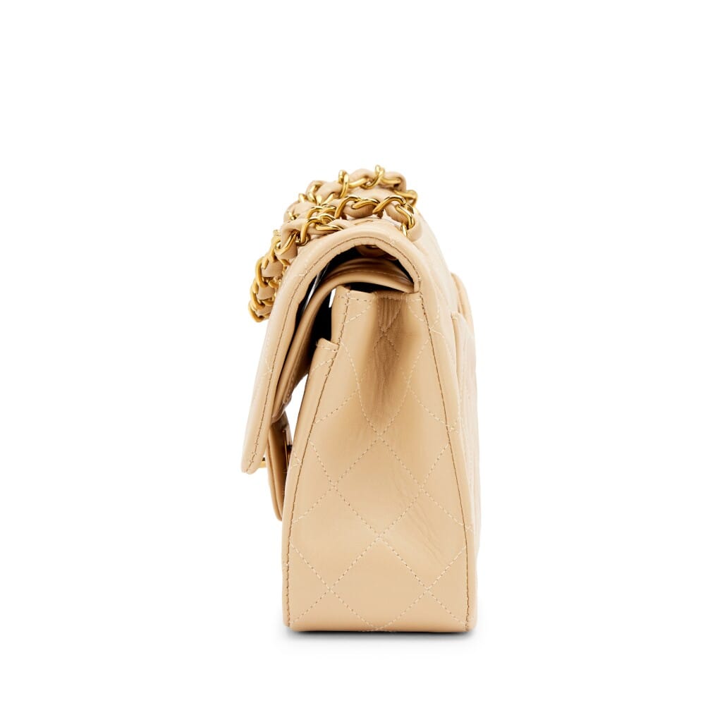 Light Beige Quilted Lambskin Small Classic Double Flap Bag Gold Hardware, 1994-1996