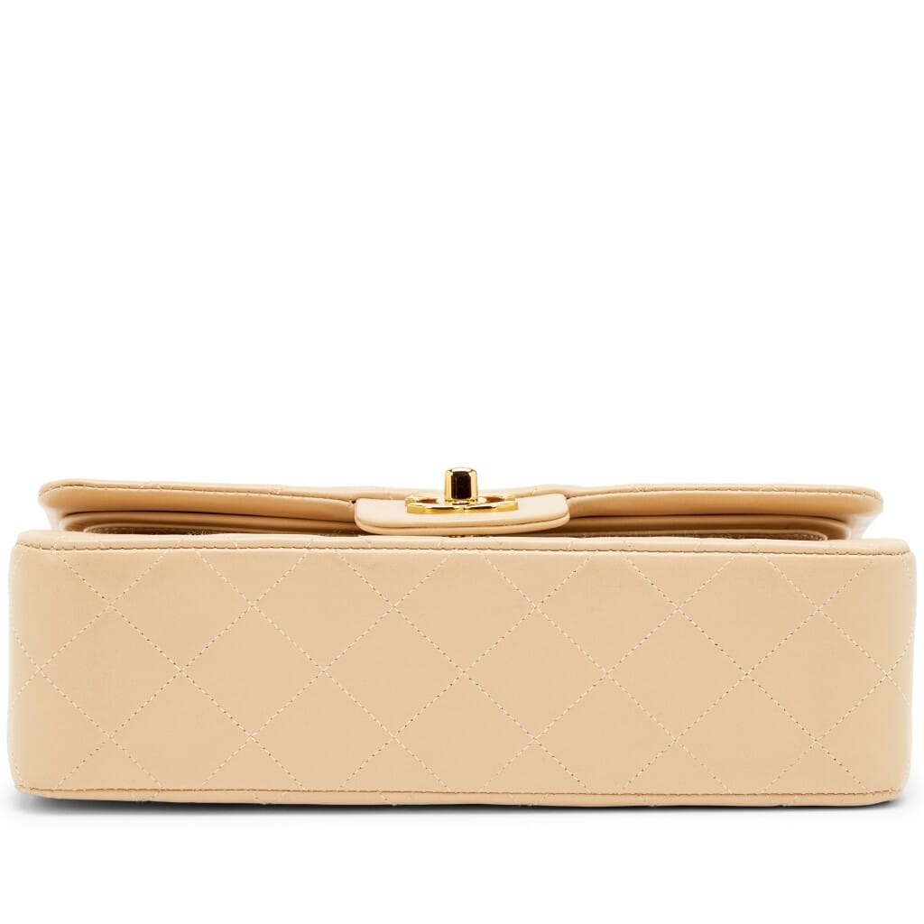 Light Beige Quilted Lambskin Small Classic Double Flap Bag Gold Hardware, 1994-1996