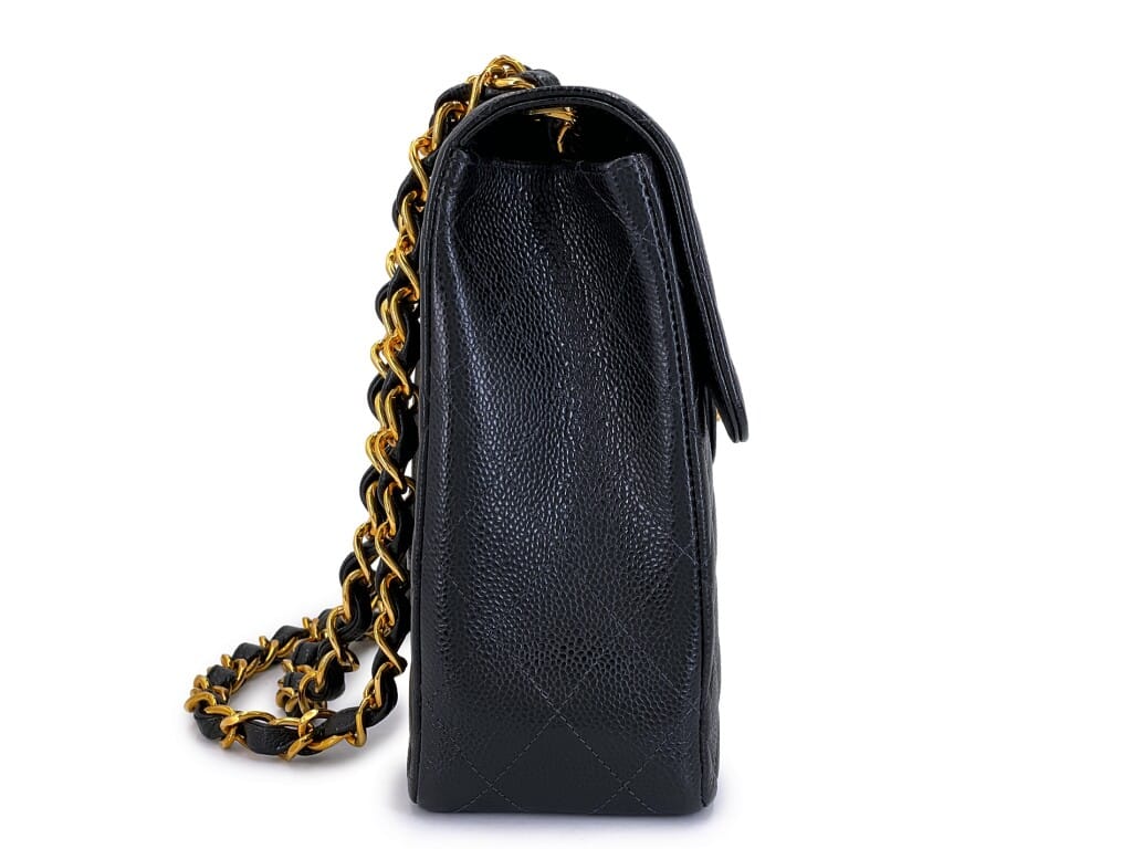 Vintage Black Quilted Caviar Jumbo Classic Single Flap Bag Gold Hardware, 2002-2003