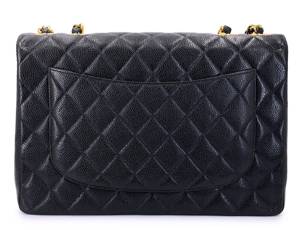 Vintage Black Quilted Caviar Jumbo Classic Single Flap Bag Gold Hardware, 2002-2003