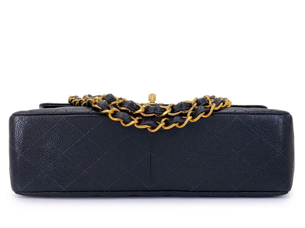 Vintage Black Quilted Caviar Jumbo Classic Single Flap Bag Gold Hardware, 2002-2003