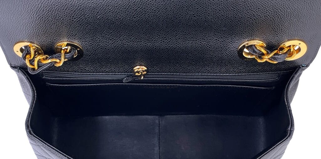 Vintage Black Quilted Caviar Jumbo Classic Single Flap Bag Gold Hardware, 2002-2003