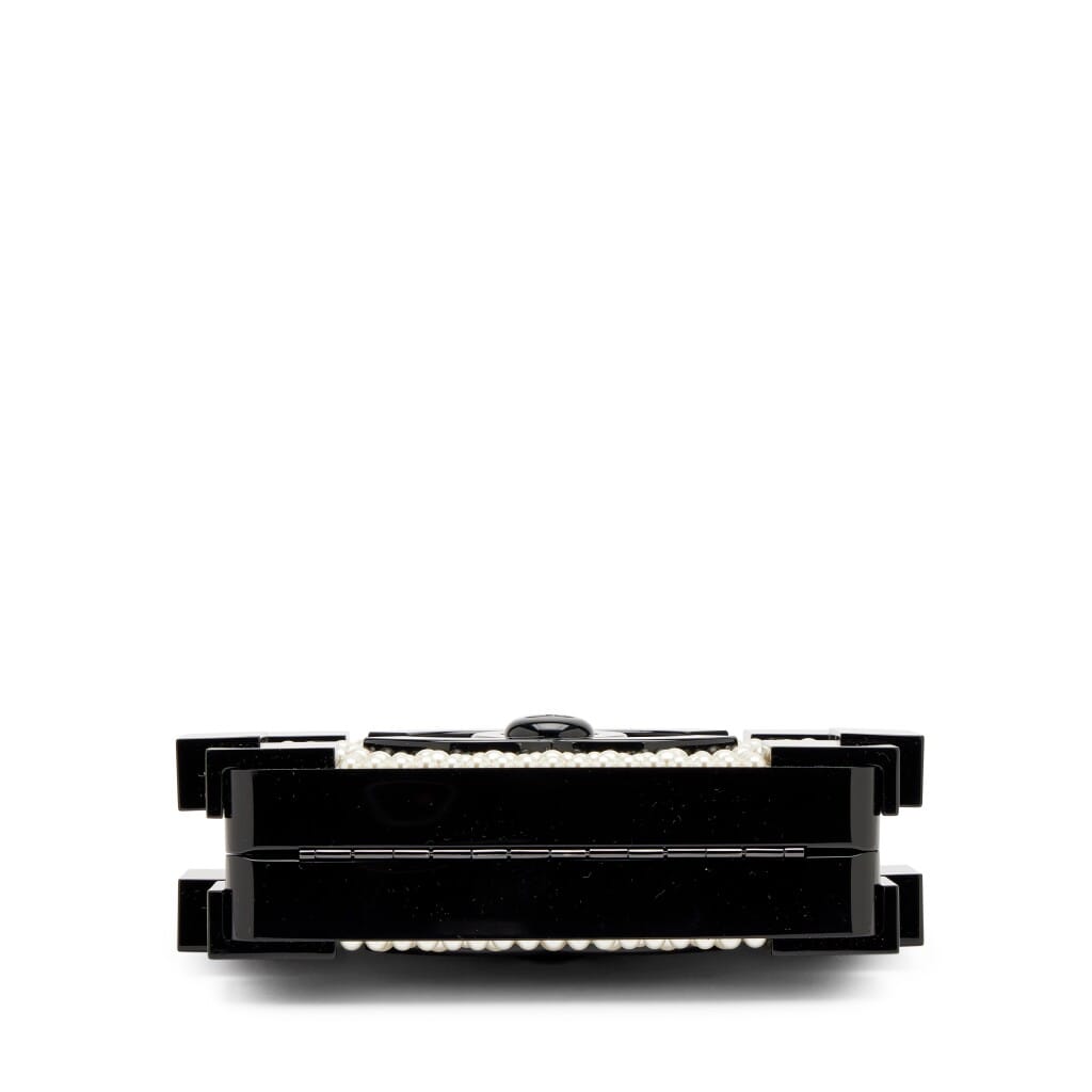 Black Plexiglass and White Imitation Pearl Supermarket Boy Brick Lego Minaudière Clutch Black Hardware, 2014