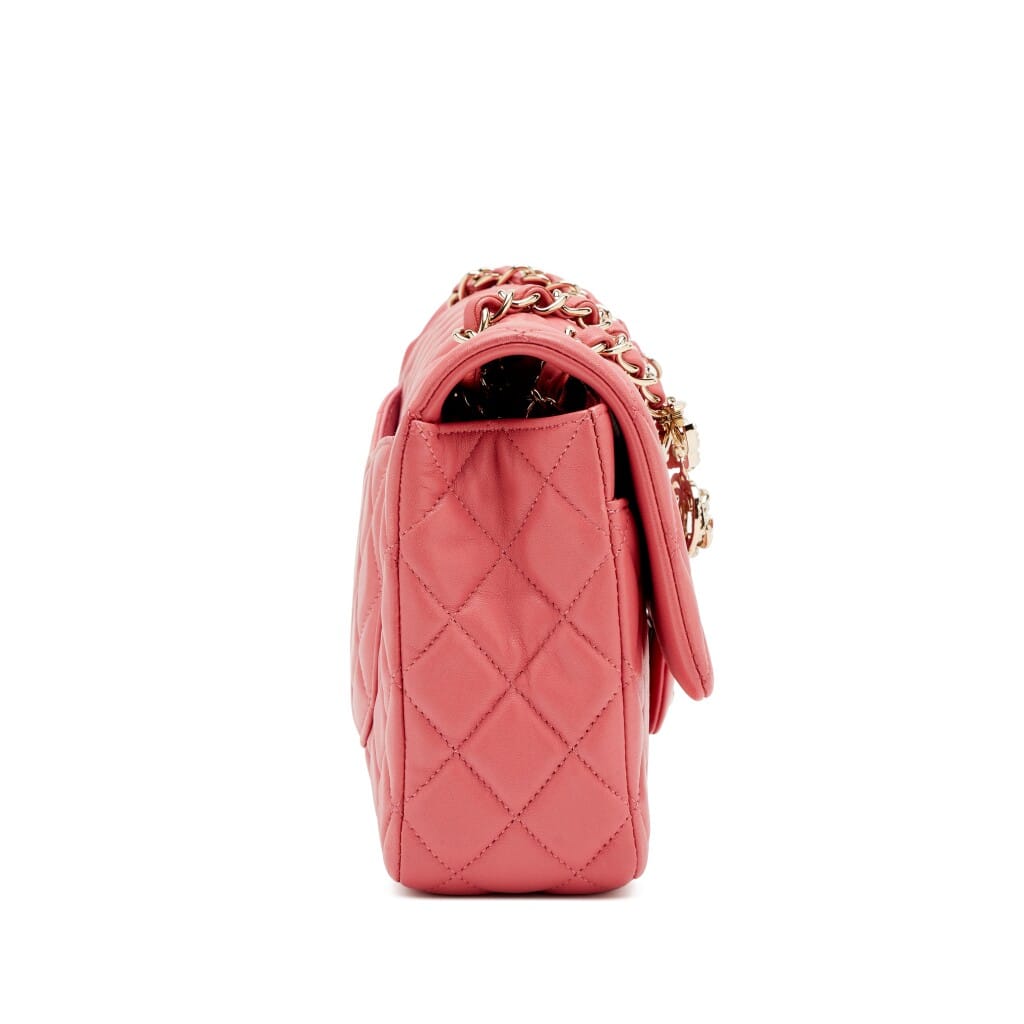 Pink Quilted Lambskin Medium Classic Valentine Charm Single Flap Bag Silver Hardware, 2014