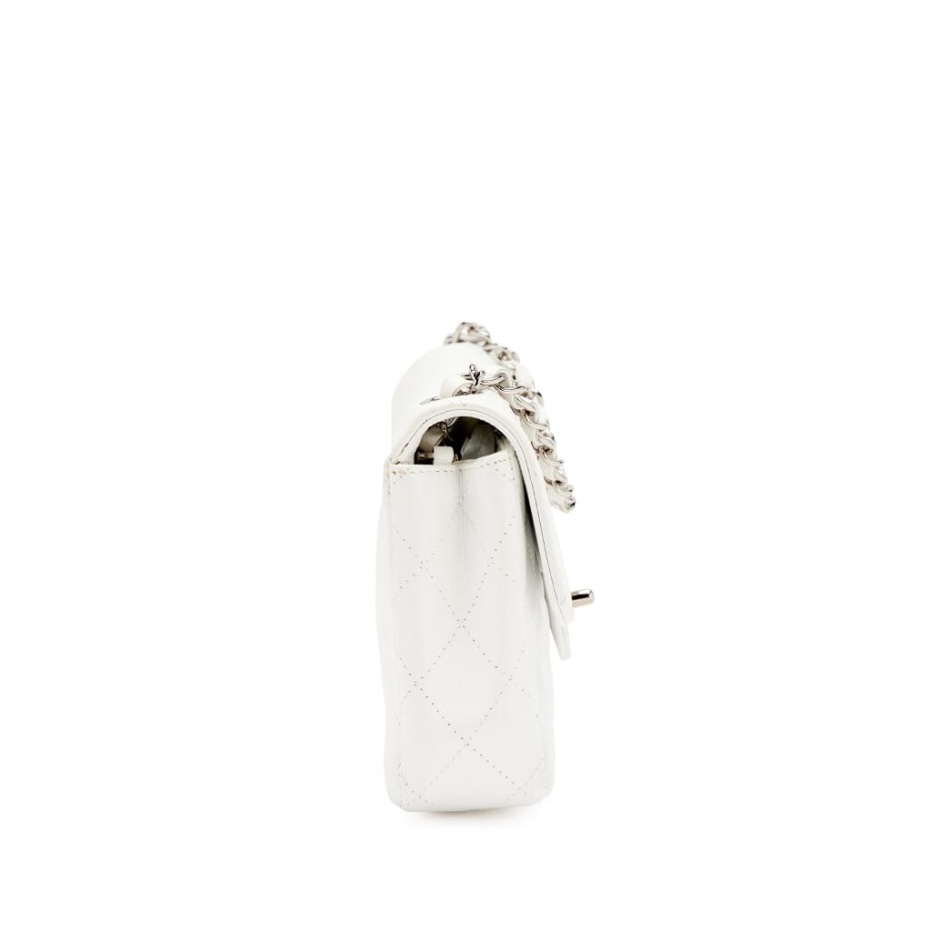 White Quilted Caviar East West Classic Flap Bag Silver Hardware, 2005-2006