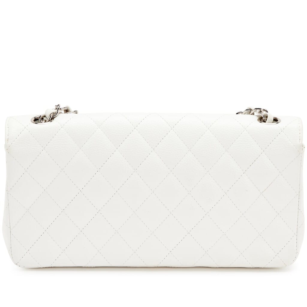White Quilted Caviar East West Classic Flap Bag Silver Hardware, 2005-2006