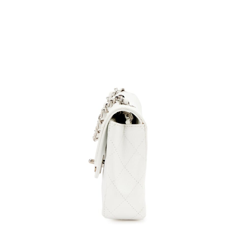 White Quilted Caviar East West Classic Flap Bag Silver Hardware, 2005-2006