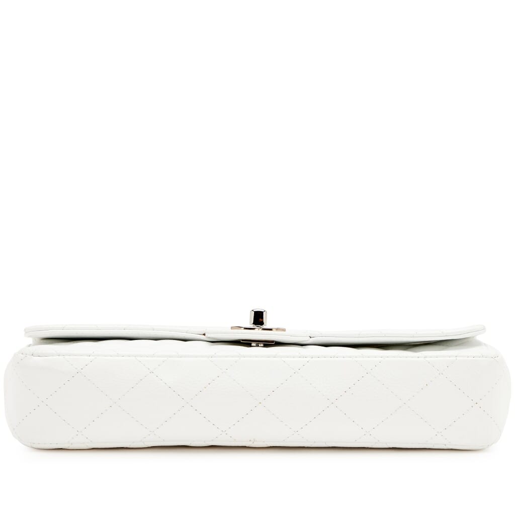 White Quilted Caviar East West Classic Flap Bag Silver Hardware, 2005-2006