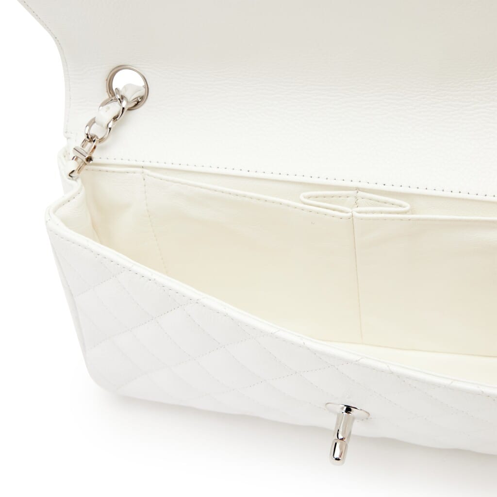 White Quilted Caviar East West Classic Flap Bag Silver Hardware, 2005-2006