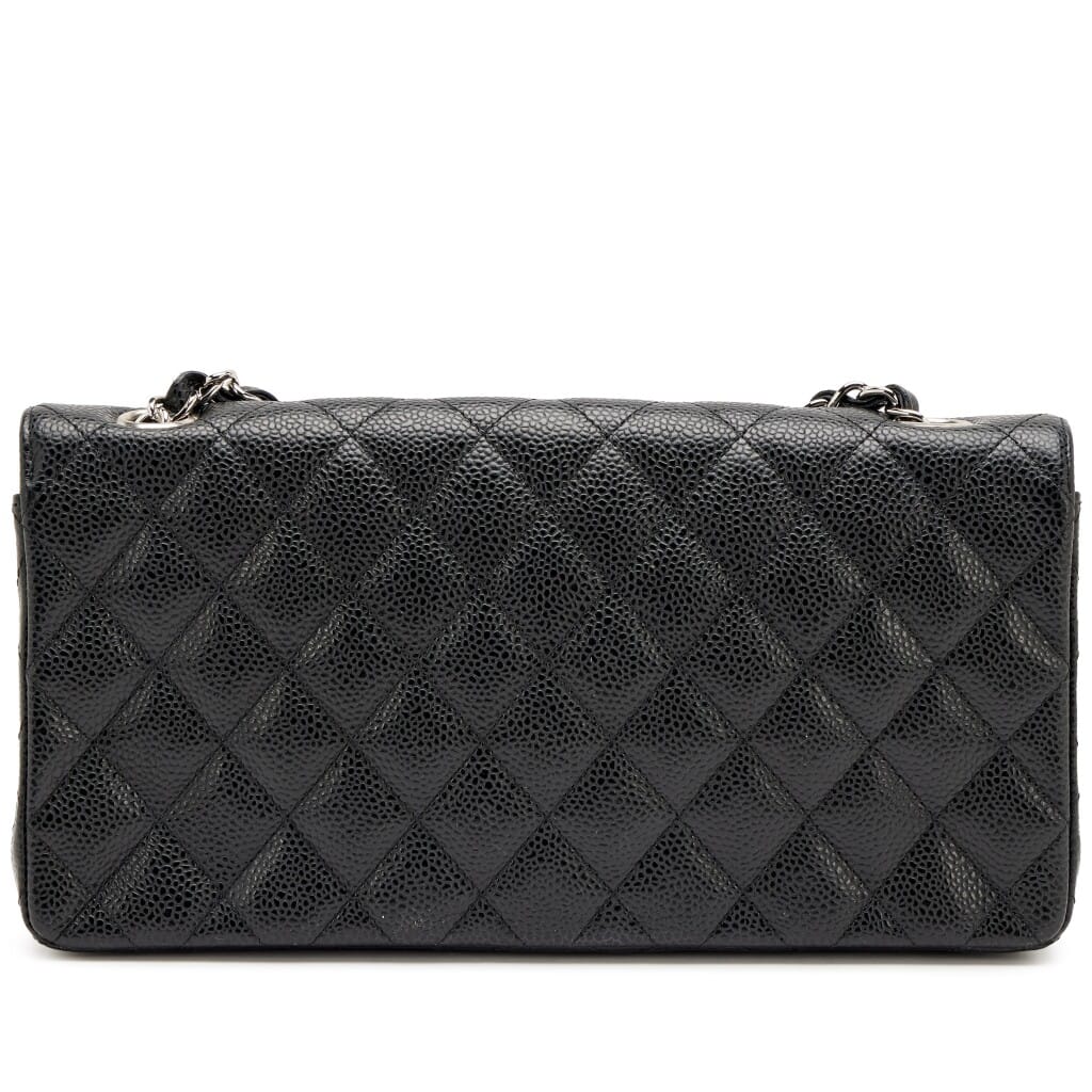 Black Quilted Caviar East West Classic Flap Bag Silver Hardware, 2005-2006