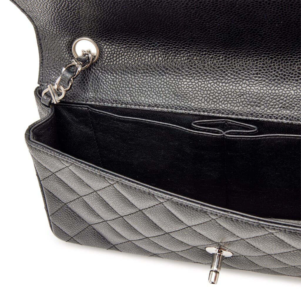 Black Quilted Caviar East West Classic Flap Bag Silver Hardware, 2005-2006