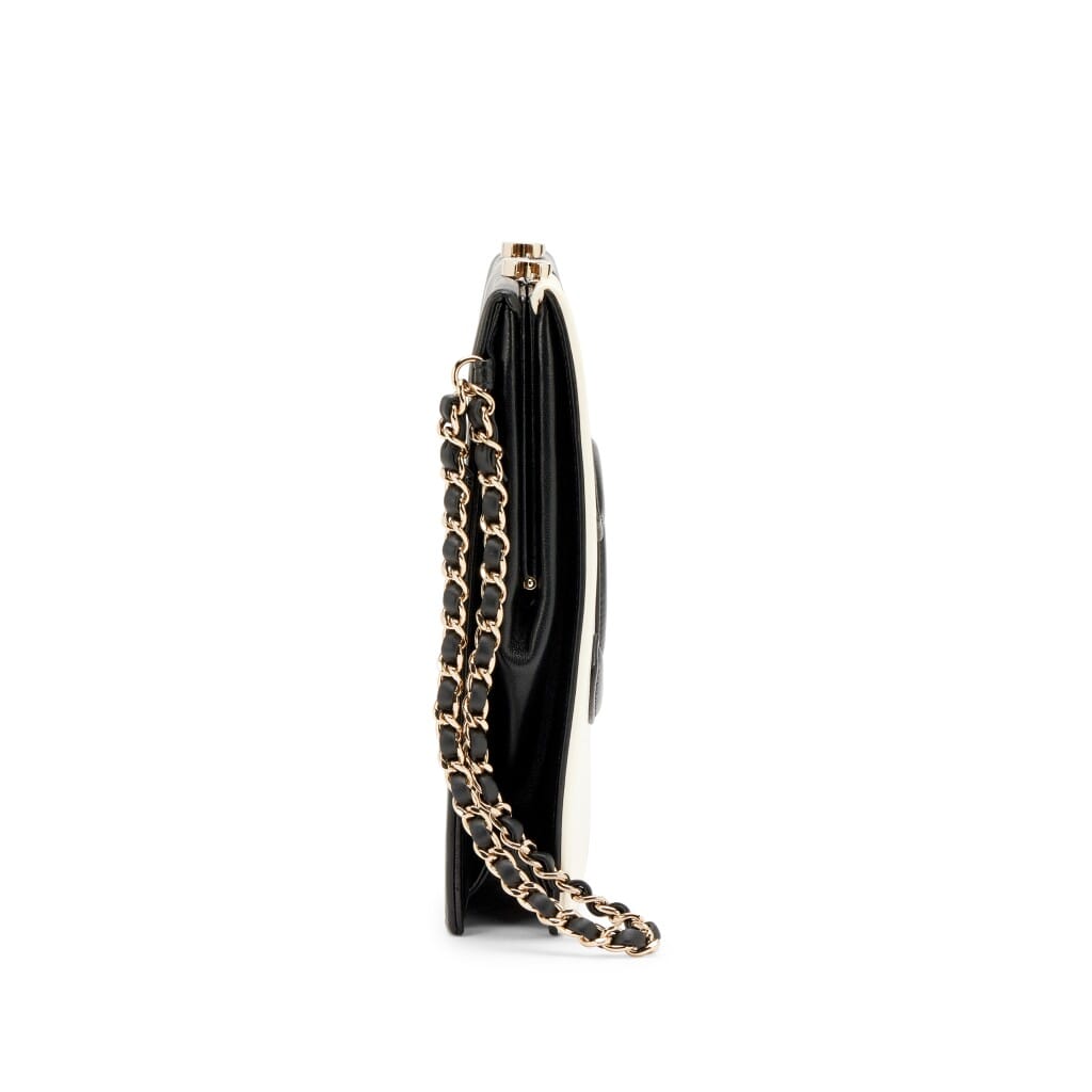 Black and White Lambskin Bicolor CC Split Clutch with Chain Light Gold Hardware, 2021
