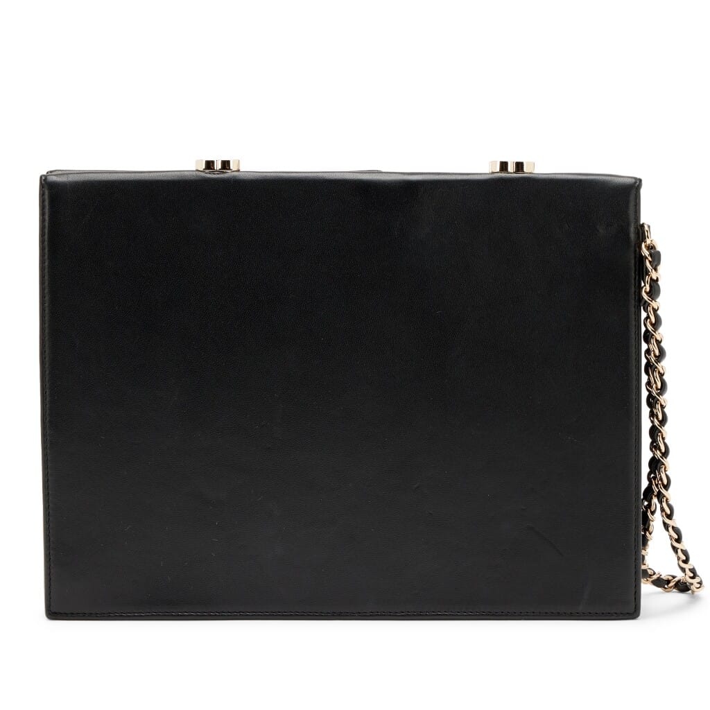 Black and White Lambskin Bicolor CC Split Clutch with Chain Light Gold Hardware, 2021