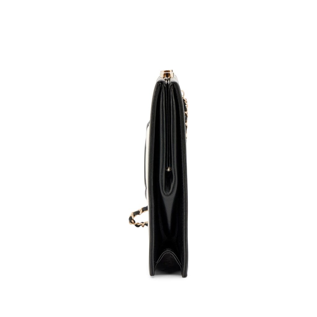 Black and White Lambskin Bicolor CC Split Clutch with Chain Light Gold Hardware, 2021