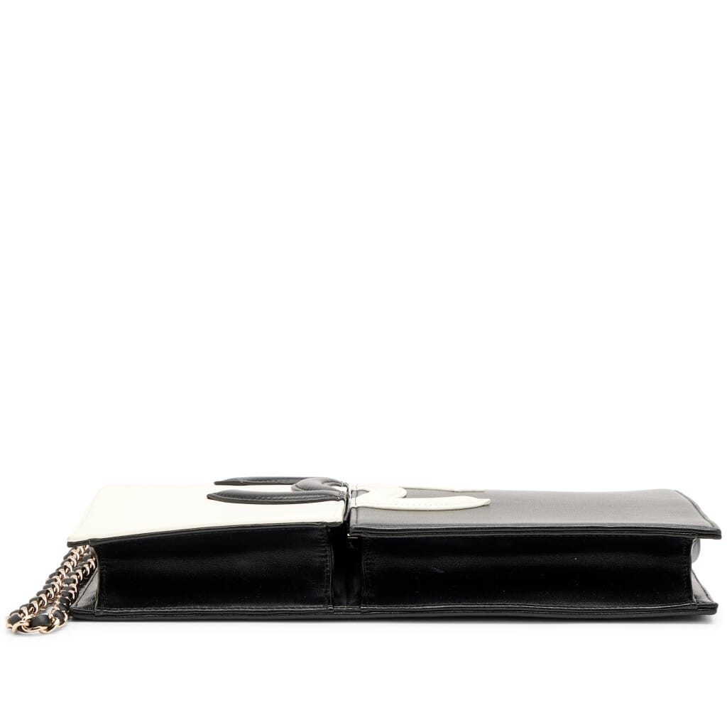 Black and White Lambskin Bicolor CC Split Clutch with Chain Light Gold Hardware, 2021