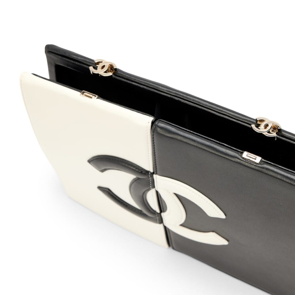 Black and White Lambskin Bicolor CC Split Clutch with Chain Light Gold Hardware, 2021