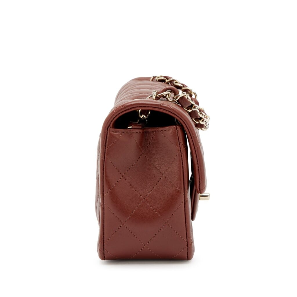 Marron Brown Quilted Lambskin Mini Rectangular Classic Single Flap Bag Light Gold Hardware, 2026