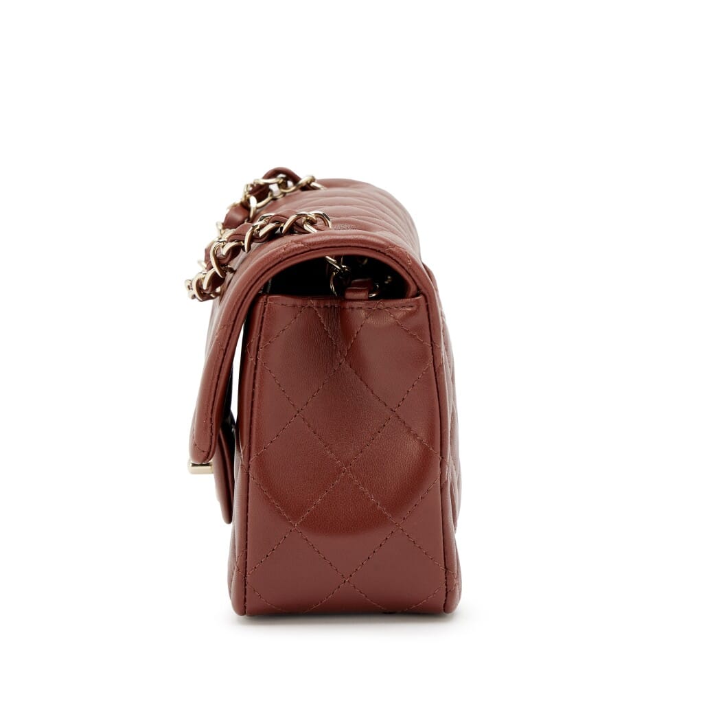 Marron Brown Quilted Lambskin Mini Rectangular Classic Single Flap Bag Light Gold Hardware, 2026