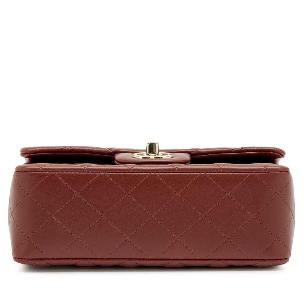 Marron Brown Quilted Lambskin Mini Rectangular Classic Single Flap Bag Light Gold Hardware, 2026