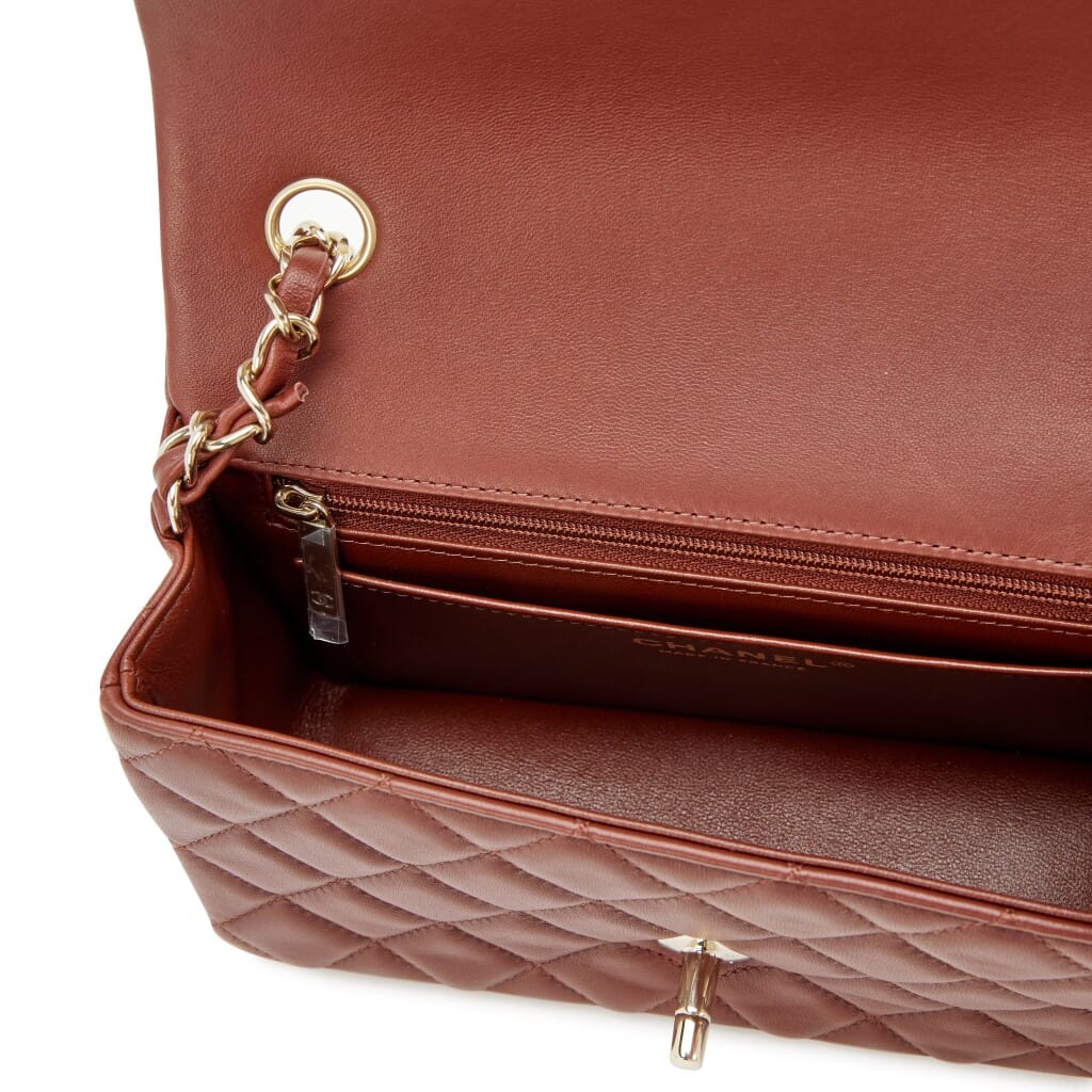 Marron Brown Quilted Lambskin Mini Rectangular Classic Single Flap Bag Light Gold Hardware, 2026
