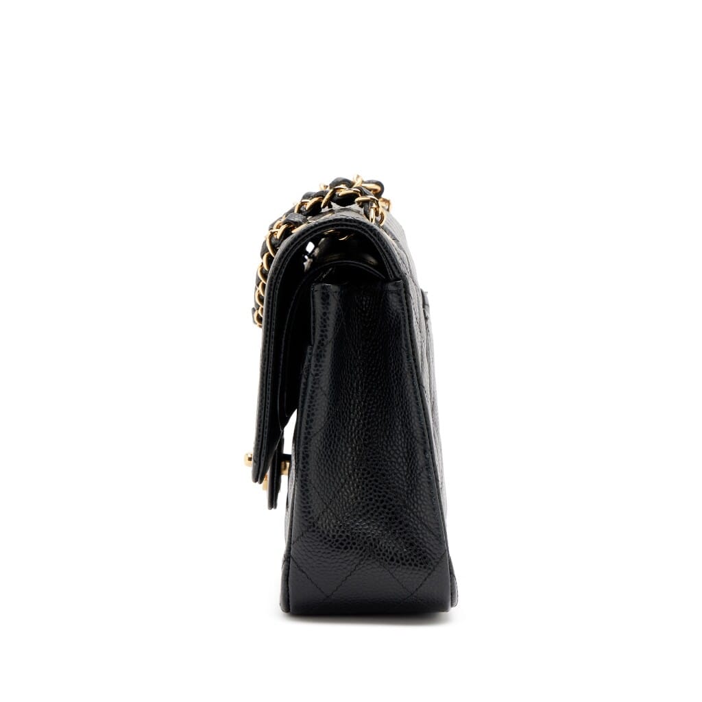 Vintage Black Quilted Caviar Medium Classic Double Flap Bag Gold Hardware, 2005-2006