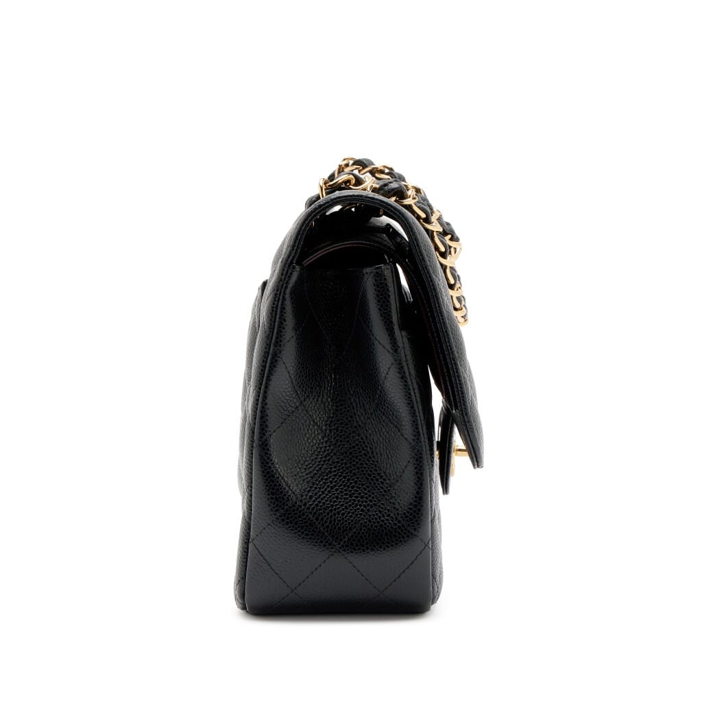 Black Quilted Caviar Jumbo Classic Double Flap Bag Gold Hardware, 2018-2019