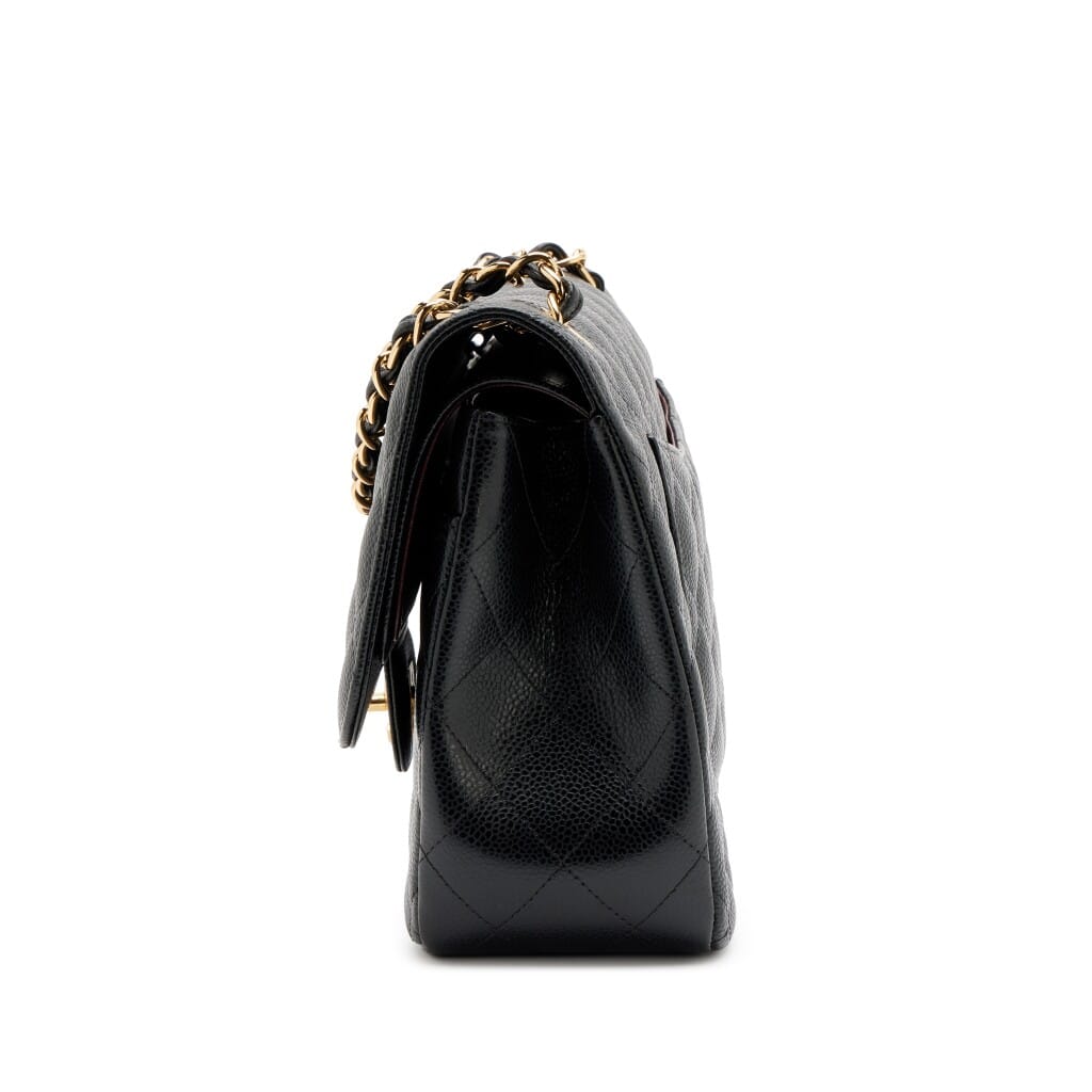 Black Quilted Caviar Jumbo Classic Double Flap Bag Gold Hardware, 2018-2019