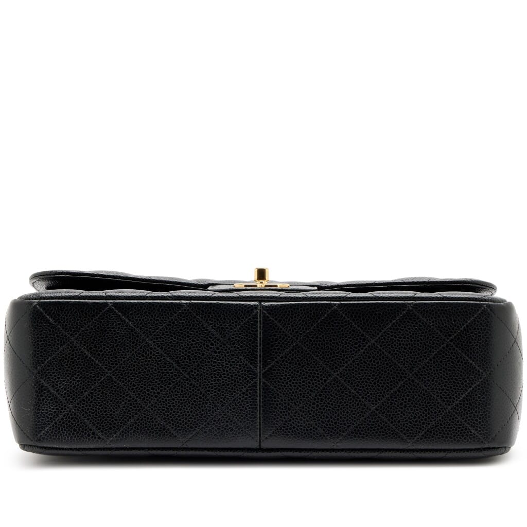 Black Quilted Caviar Jumbo Classic Double Flap Bag Gold Hardware, 2018-2019