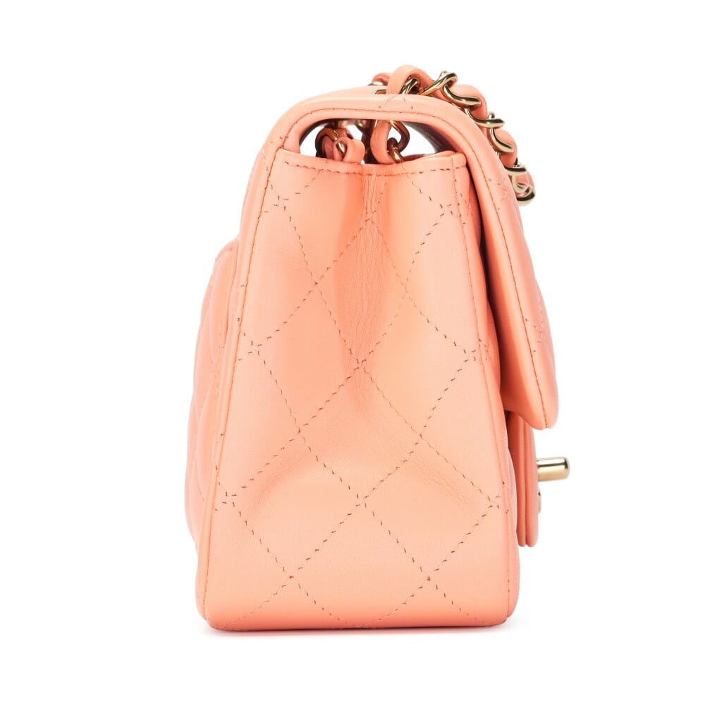 Rose Clair Pink Quilted Lambskin Mini Square Classic Single Flap Bag Light Gold Hardware, 2022