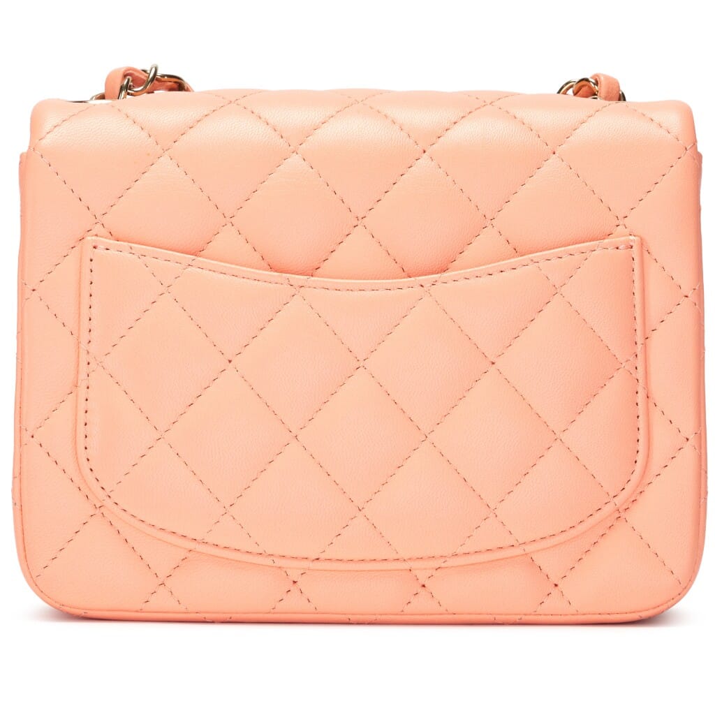 Rose Clair Pink Quilted Lambskin Mini Square Classic Single Flap Bag Light Gold Hardware, 2022
